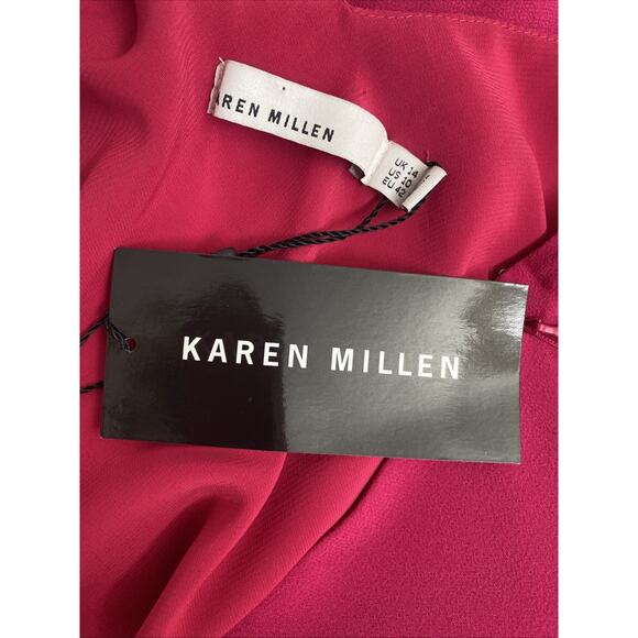 NWT Karen Millen Mini Silk Dress Fuchsia Ruffle Tiered Pink Asymmetric 10 M - Picture 10 of 10